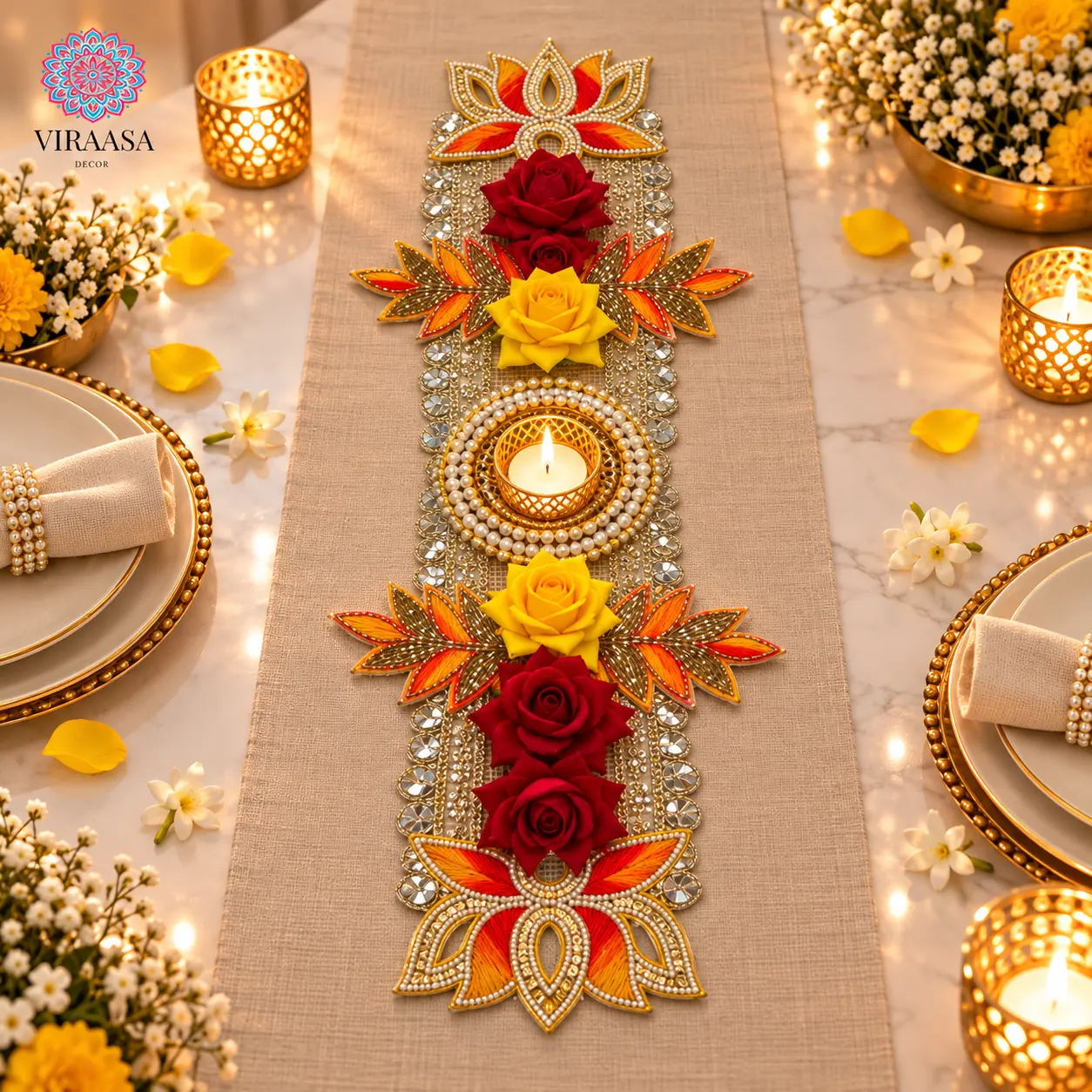 Festive Table Runner with T-Light Holder Style 1 style 4