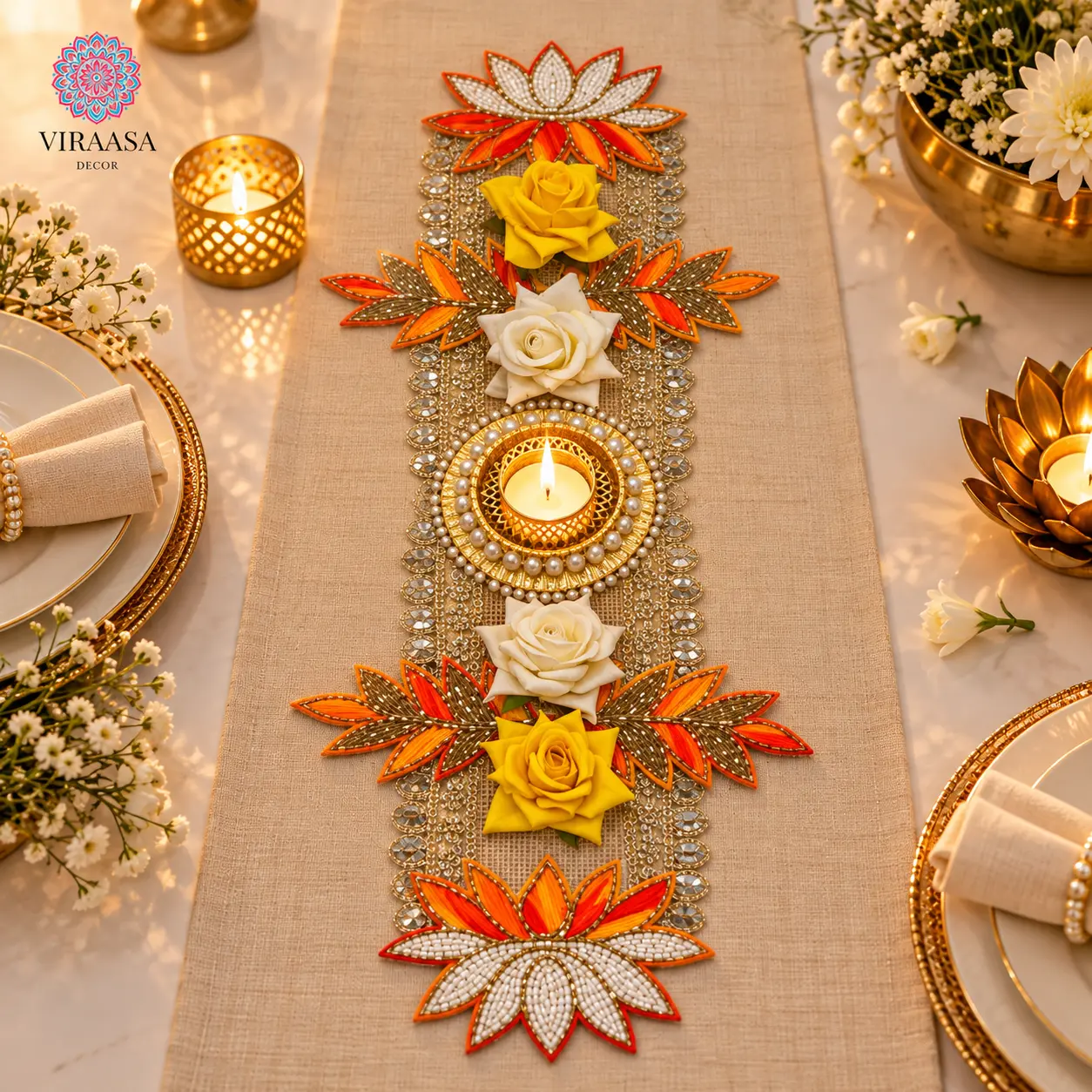 Festive Table Runner with T-Light Holder Style 1 style 2
