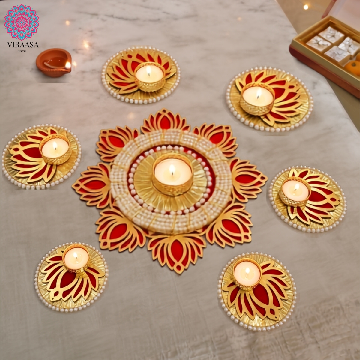 Hancrafted Lotus Rangoli - Set of 7