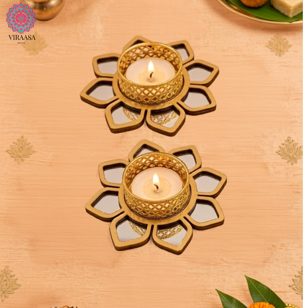 Handcrafted Lotus T-Light Holder - Set of 2