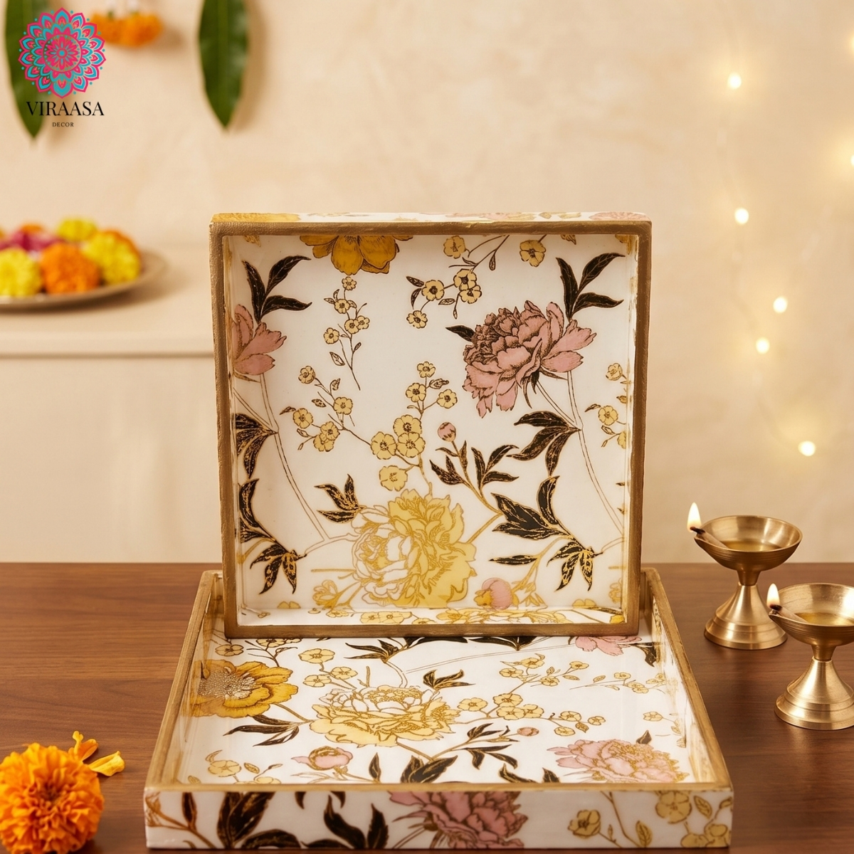 Flower Pattern Trays - Set of 2