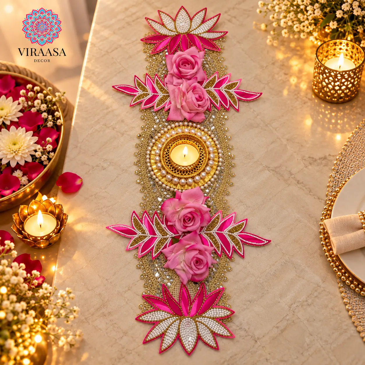 Festive Table Runner with T-Light Holder Style 1