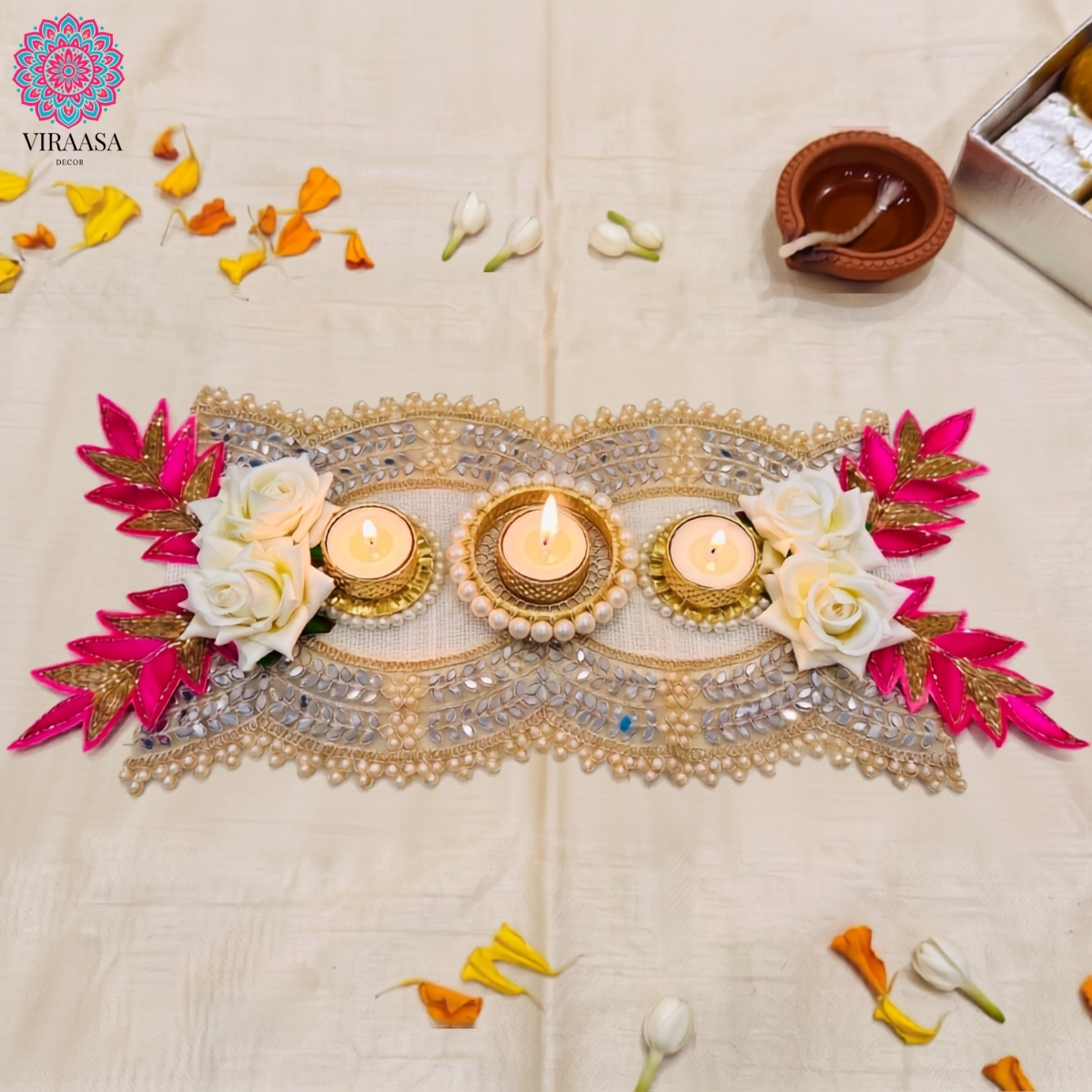 Handcrafted Pink Table Runner
