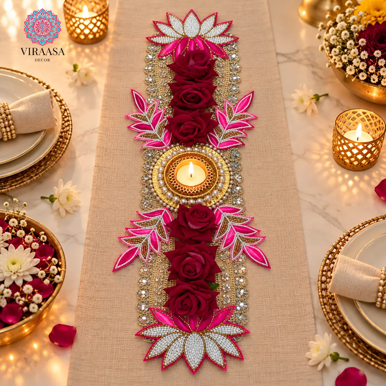 Festive Table Runner with T-Light Holder Style 1 style 3