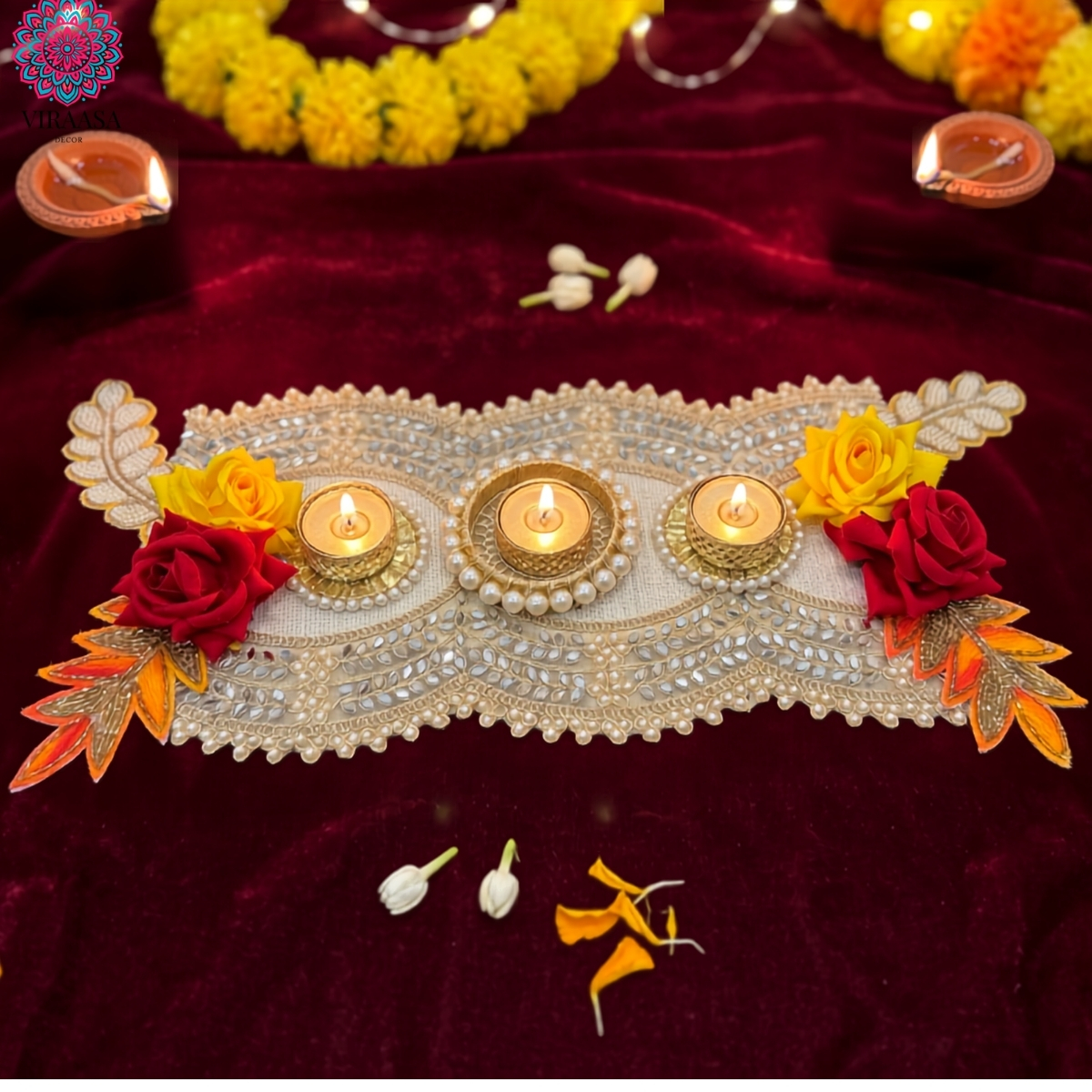 Handcrafted Orange & White Table Runner