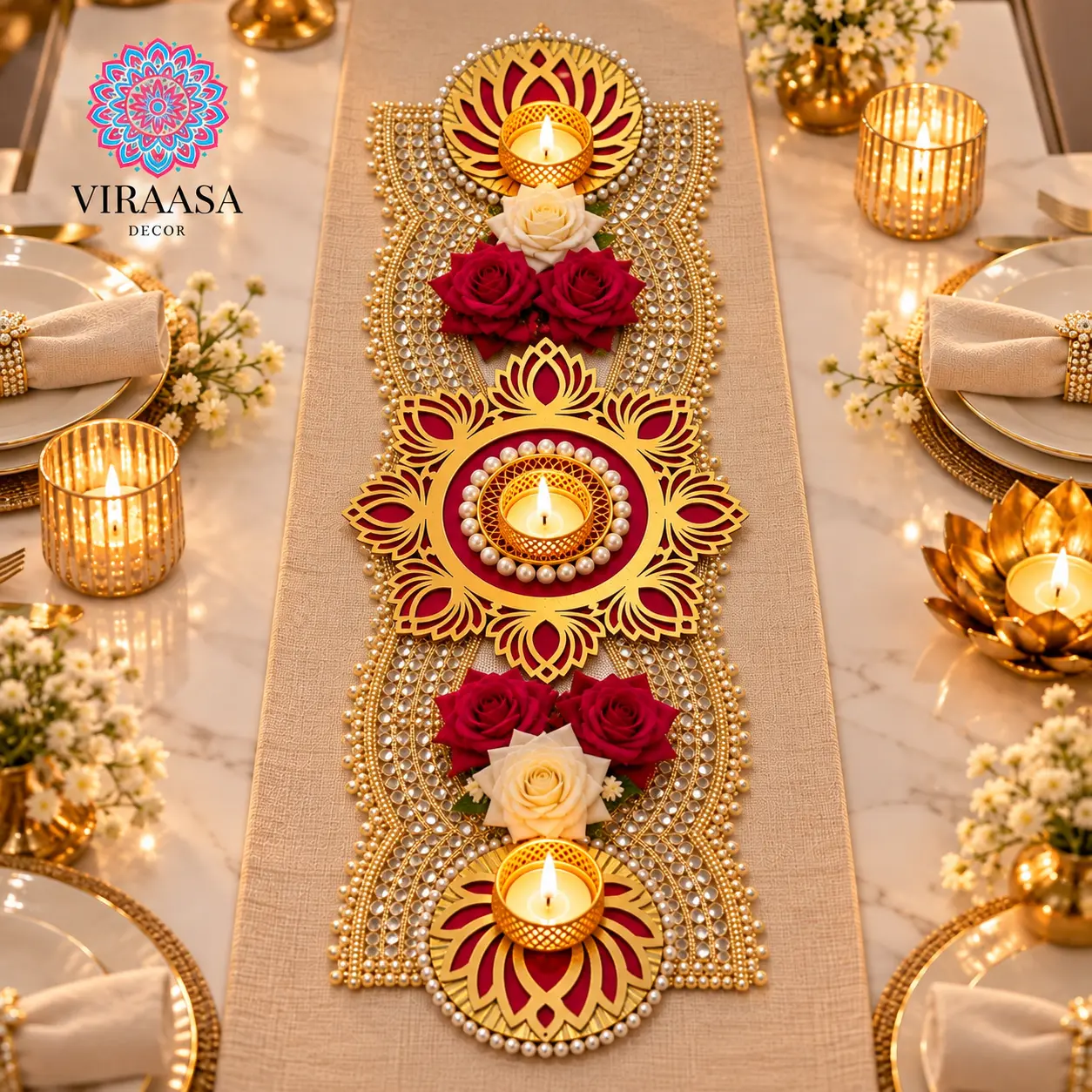3 T-Light Decorative Table Runner Style 1