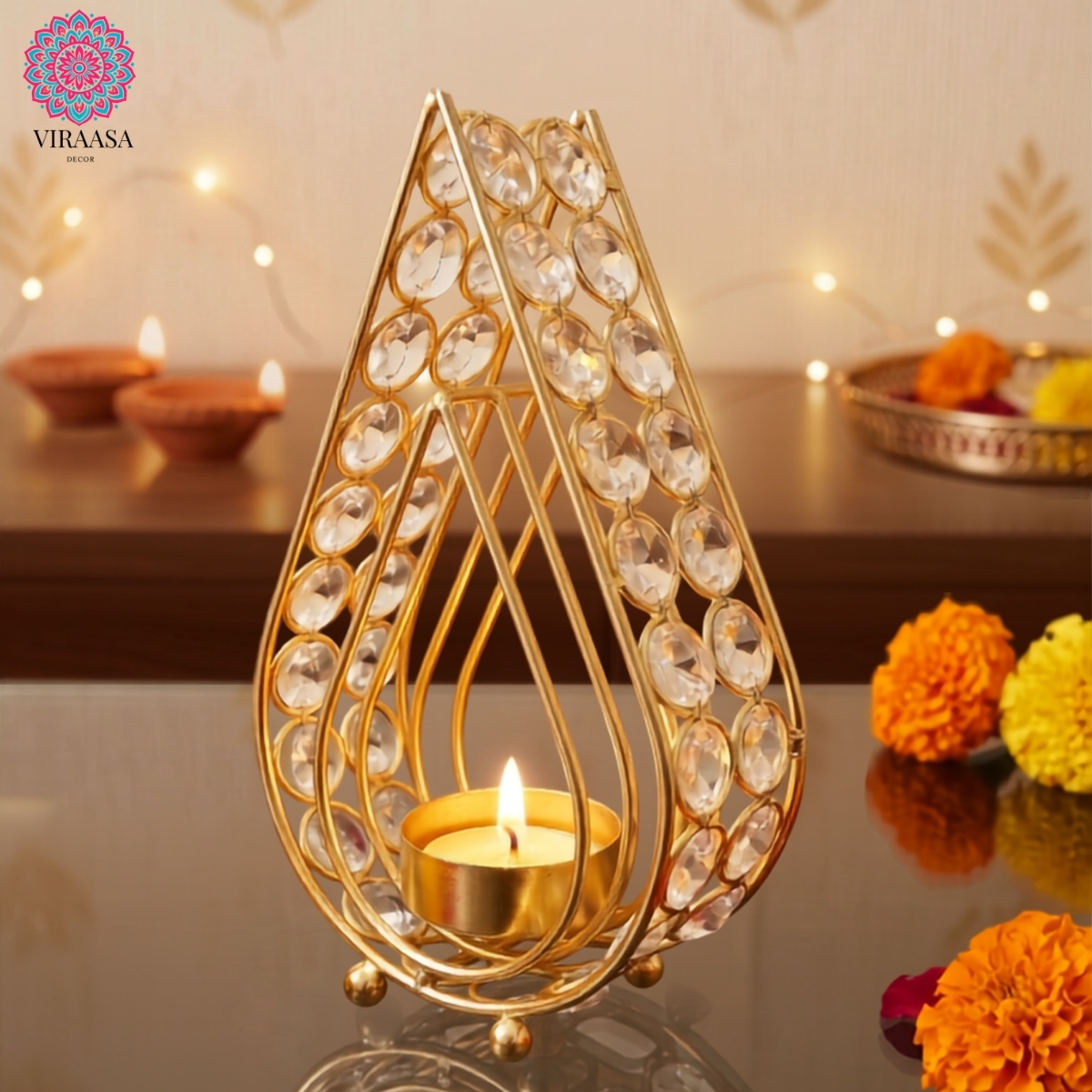 Crystal Tear Drop T-Light Holder