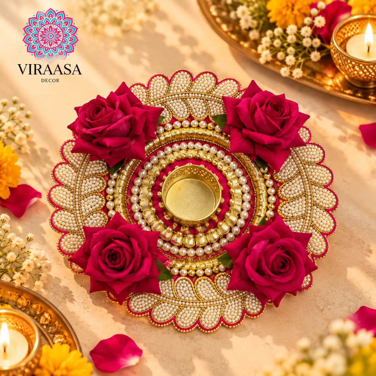 8-Inch Decorative T-Light Holder - Pink & Red