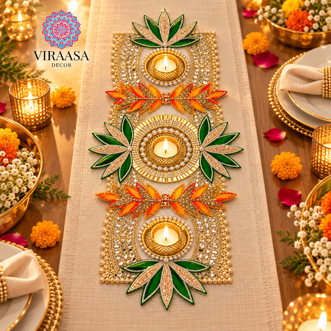 3 T-Light Decorative Table Runner Style 1 style 2