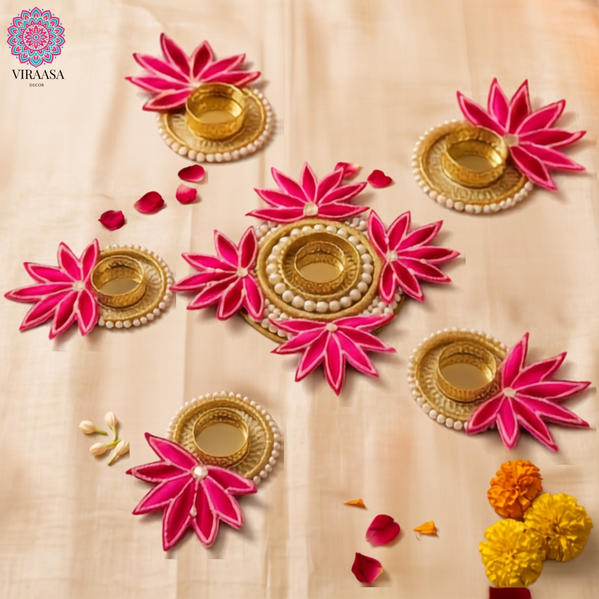 Handcrafted Pink Floral Rangoli - Set of 7