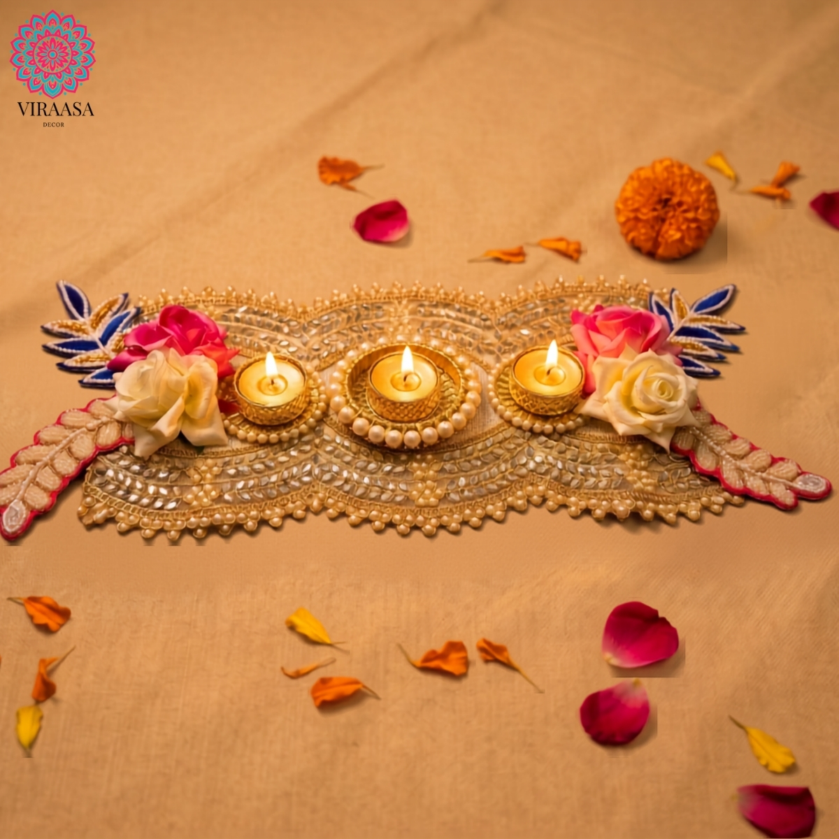 Handcrafted Blue & Pink Table Runner