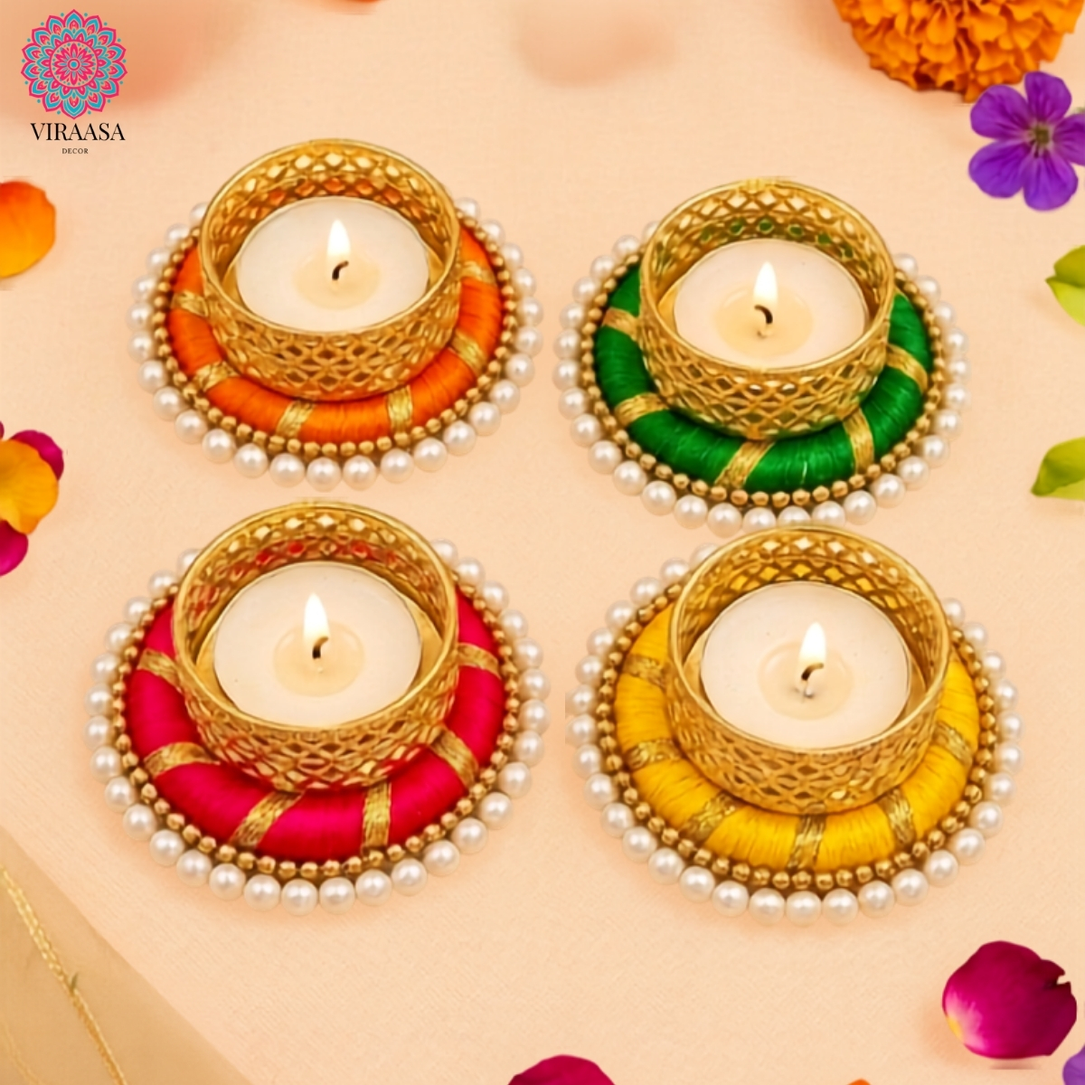 Handcrafted Vibrant T-Light Holder - Set of 4