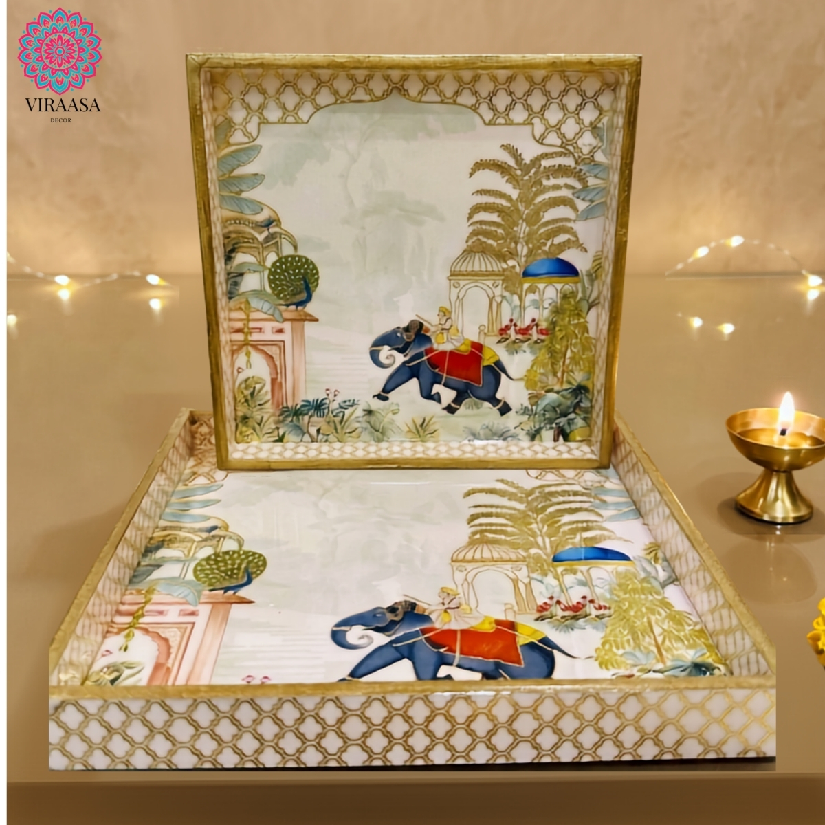 MDF Tray with Elephant Print - Set of 2