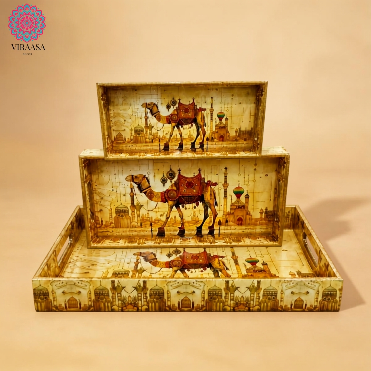 MDF Tray with Camel Print - Set of 3